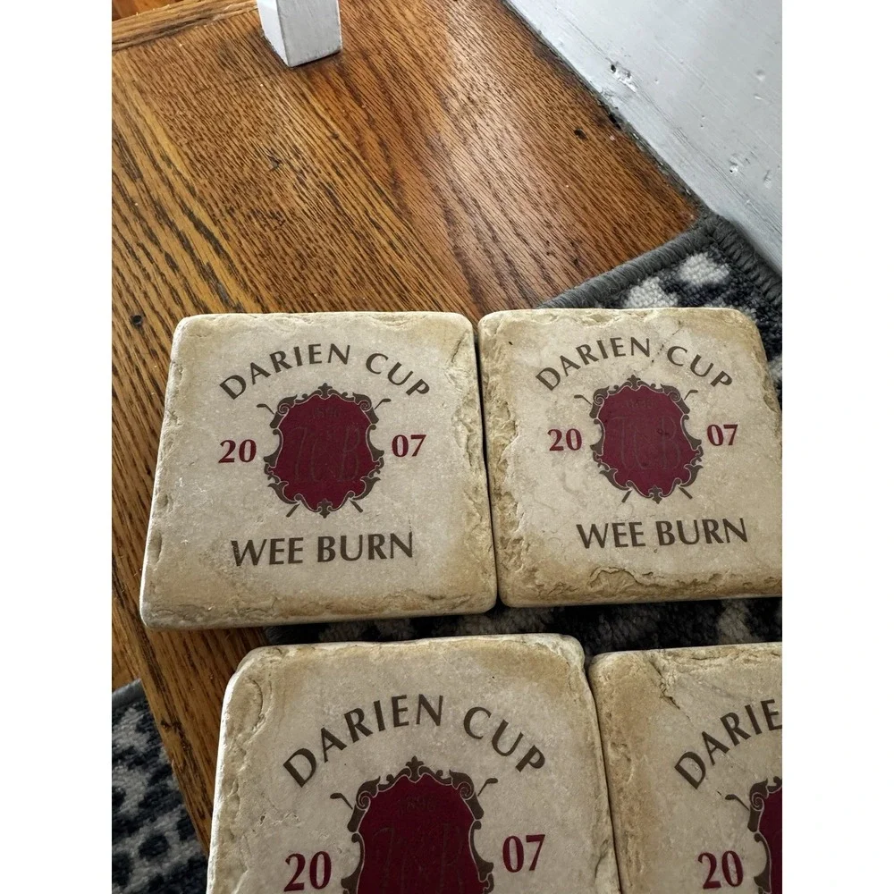 Set Of 4 Tumbled Marble Coasters Darien Cup Weeburn‎ Country Club 2007 CT Logo